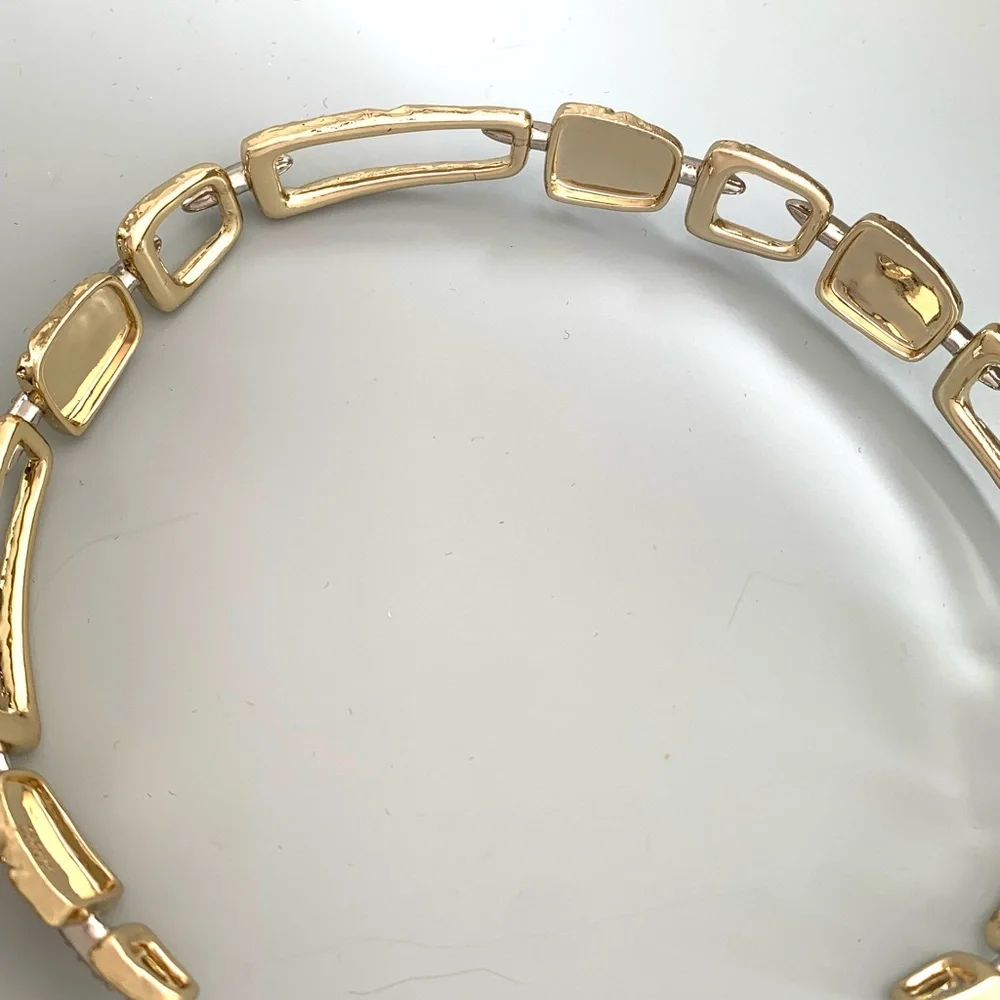 ALEXIS BITTAR • Gold Silver Chain Link Crystal Abstract Buckle Choker Necklace